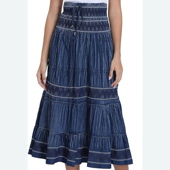 Women’s Denim Maxi Skirt or Strapless Dress, Girly Coquette Boho Extra Large - Picture 1 of 9